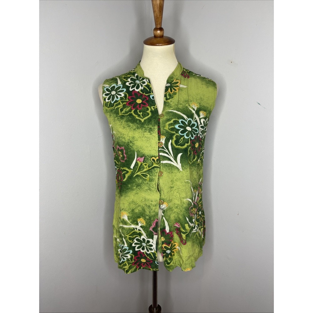 Womens Jam World Green Floral Sleeveless Nohara Blouse‎ XS